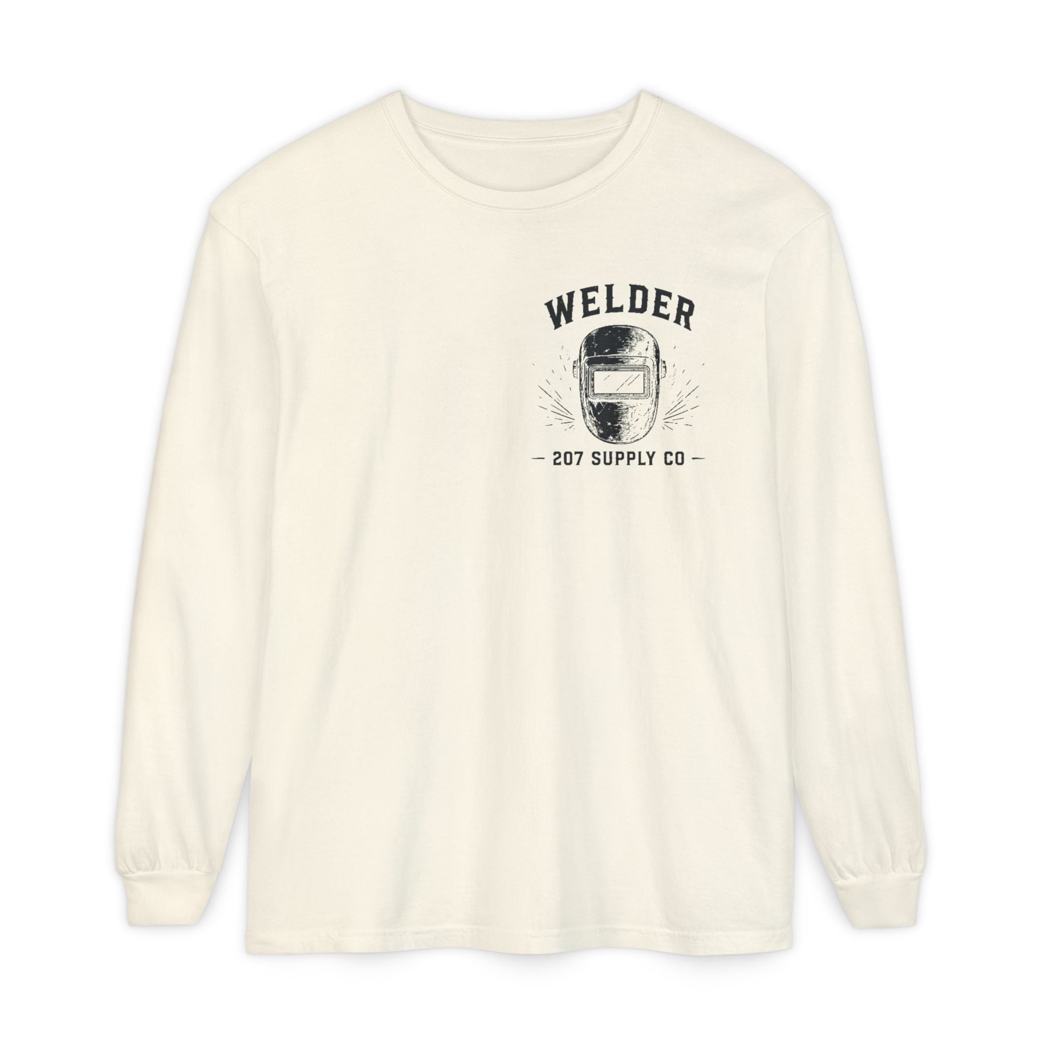 Premium Welder Long Sleeve Tee — 'Welder 207 Supply Co' Garment-Dyed Work Shirt