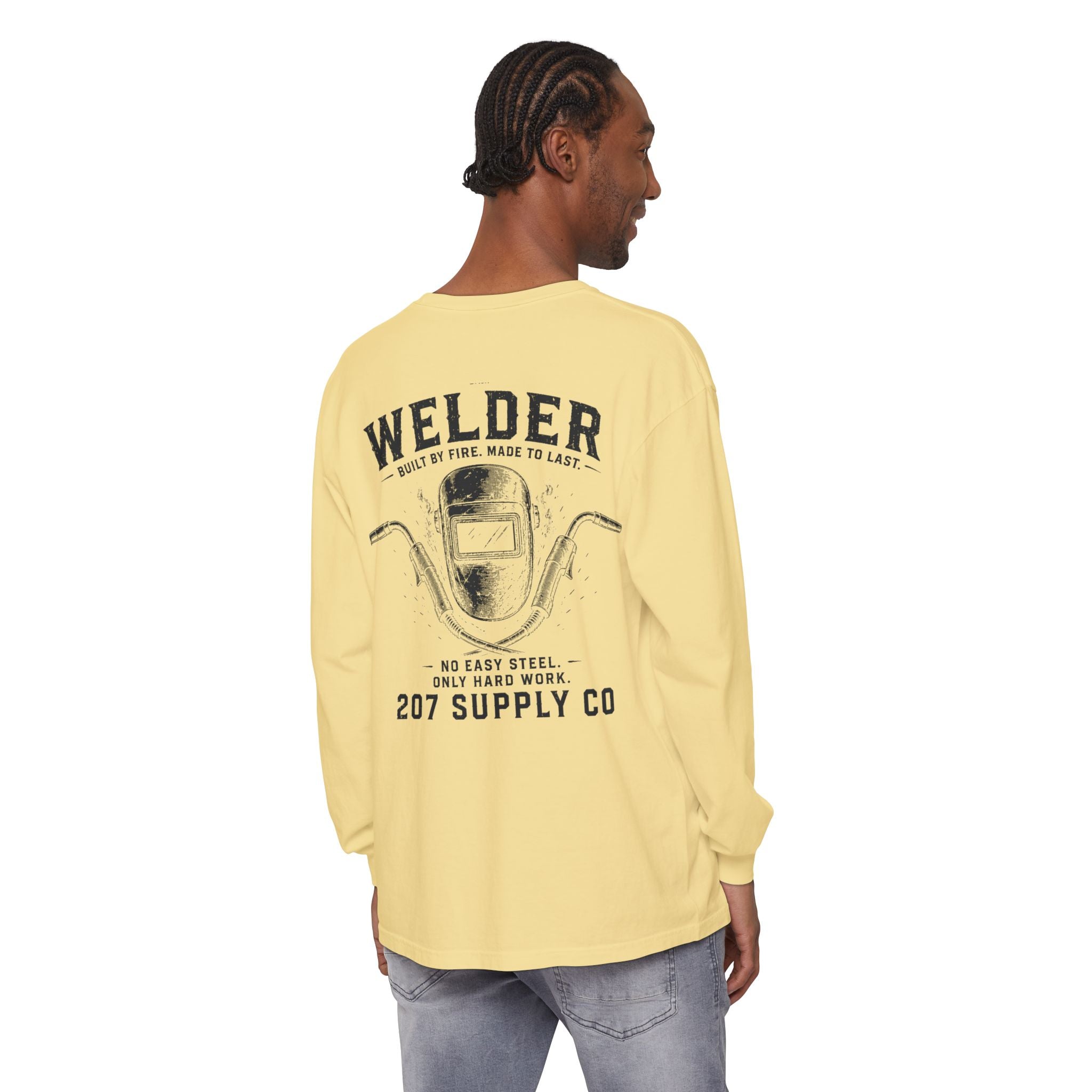 Premium Welder Long Sleeve Tee — 'Welder 207 Supply Co' Garment-Dyed Work Shirt