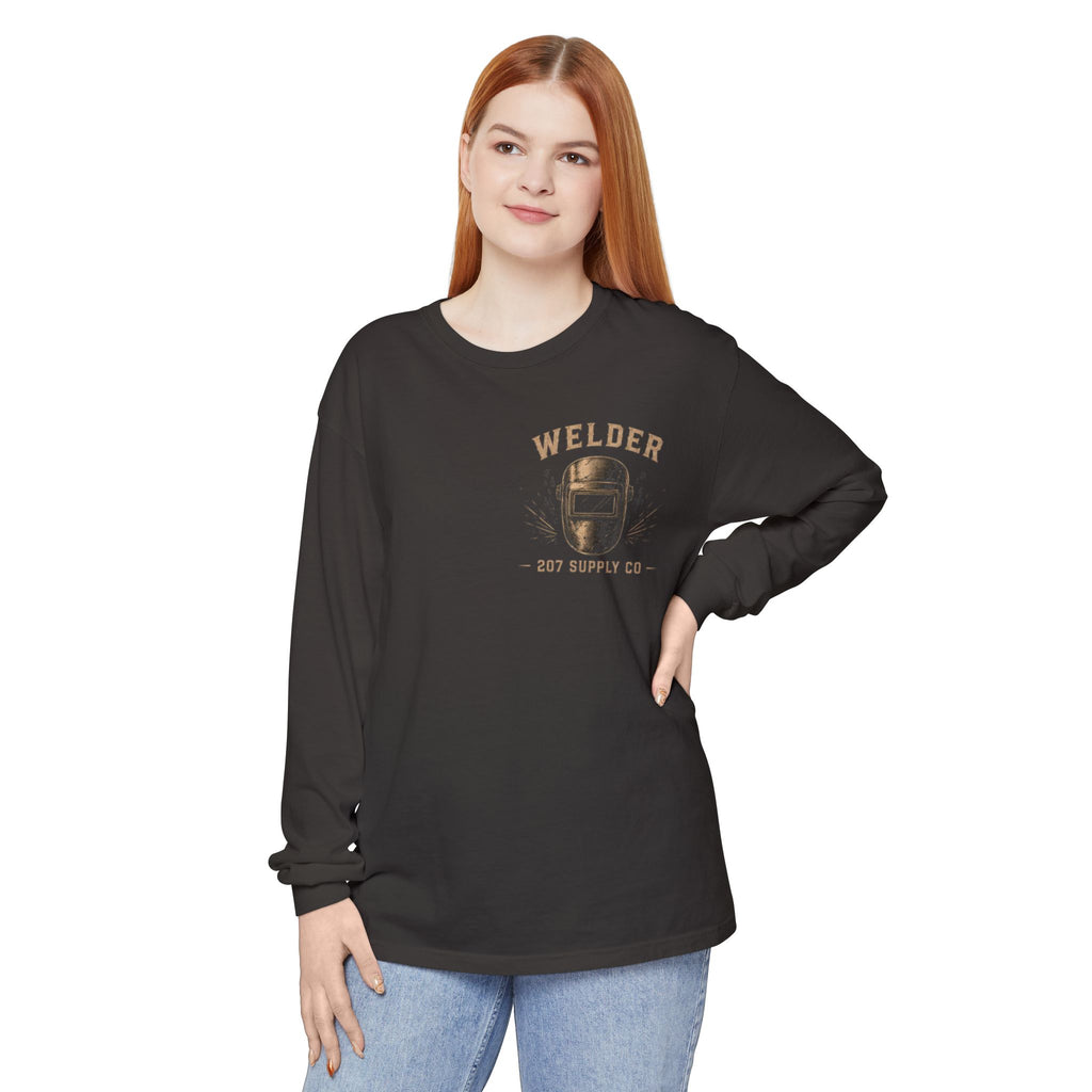 Premium Welder Long Sleeve T‑Shirt — Vintage Welding Helmet & Welder Graphic