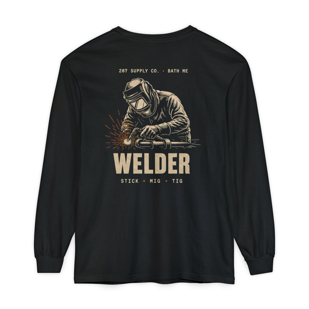 Premium Welder Long Sleeve T‑Shirt — Vintage Welding Helmet & Welder Graphic
