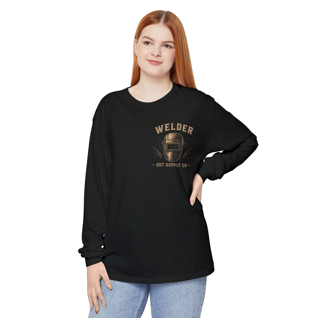Premium Welder Long Sleeve T‑Shirt — Vintage Welding Helmet & Welder Graphic