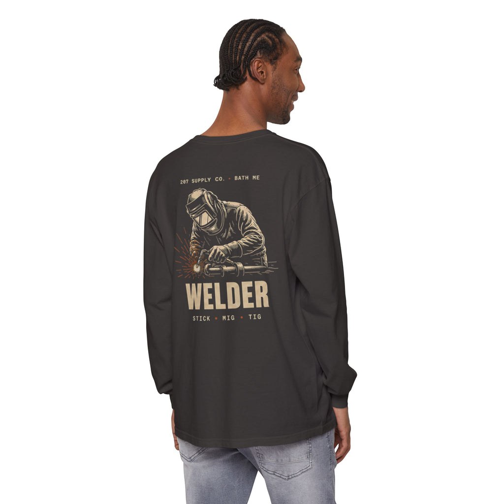 Premium Welder Long Sleeve T‑Shirt — Vintage Welding Helmet & Welder Graphic