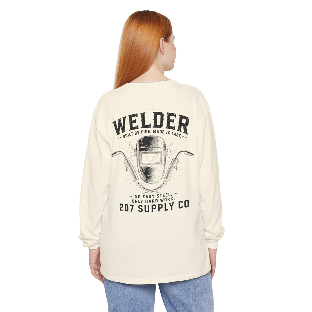Premium Welder Long Sleeve Tee — 'Welder 207 Supply Co' Garment-Dyed Work Shirt