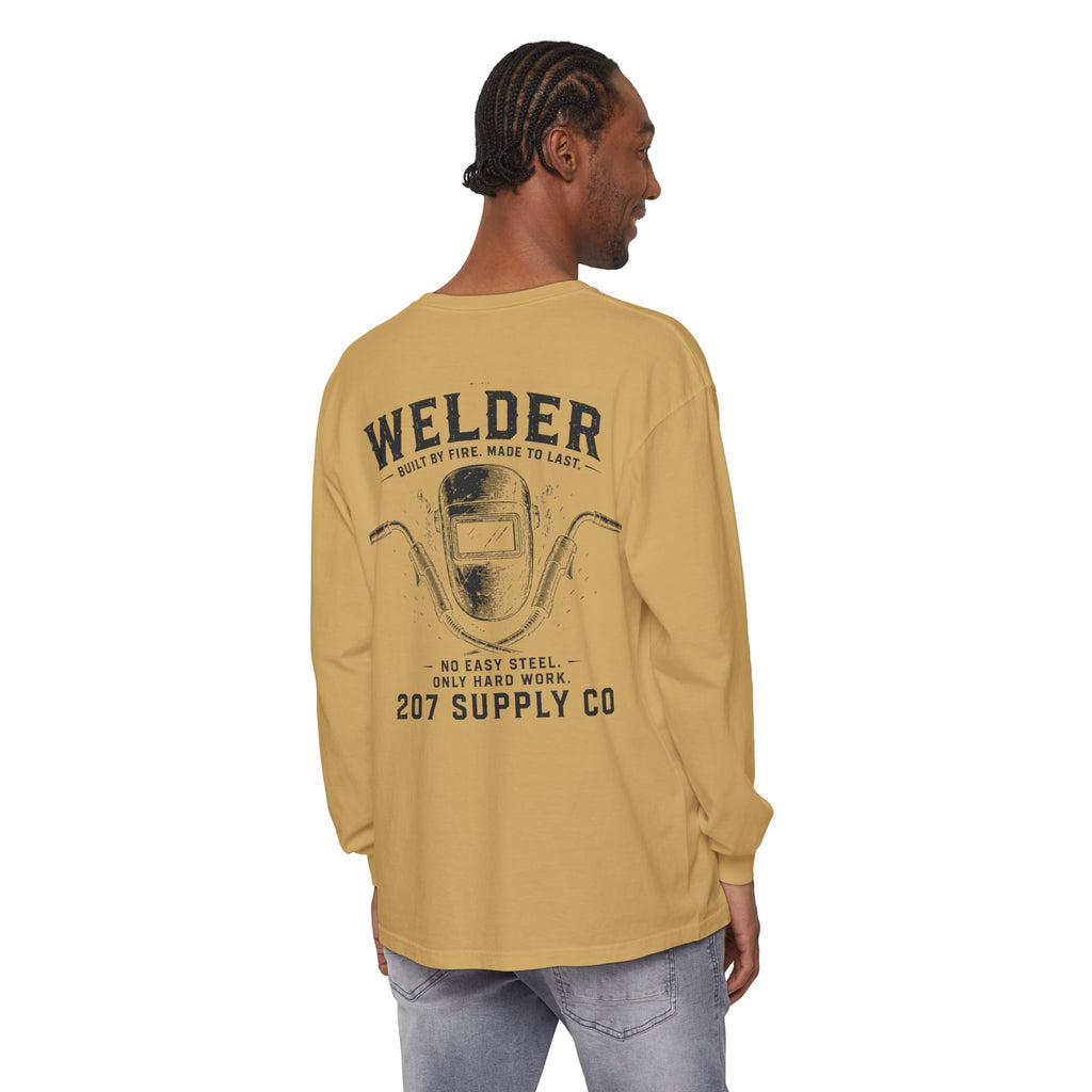 Premium Welder Long Sleeve Tee — 'Welder 207 Supply Co' Garment-Dyed Work Shirt