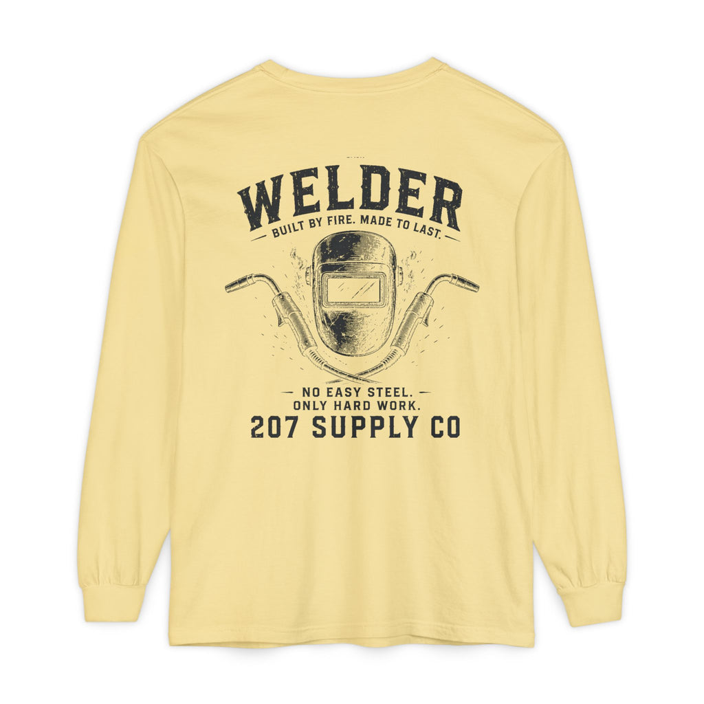 Premium Welder Long Sleeve Tee — 'Welder 207 Supply Co' Garment-Dyed Work Shirt
