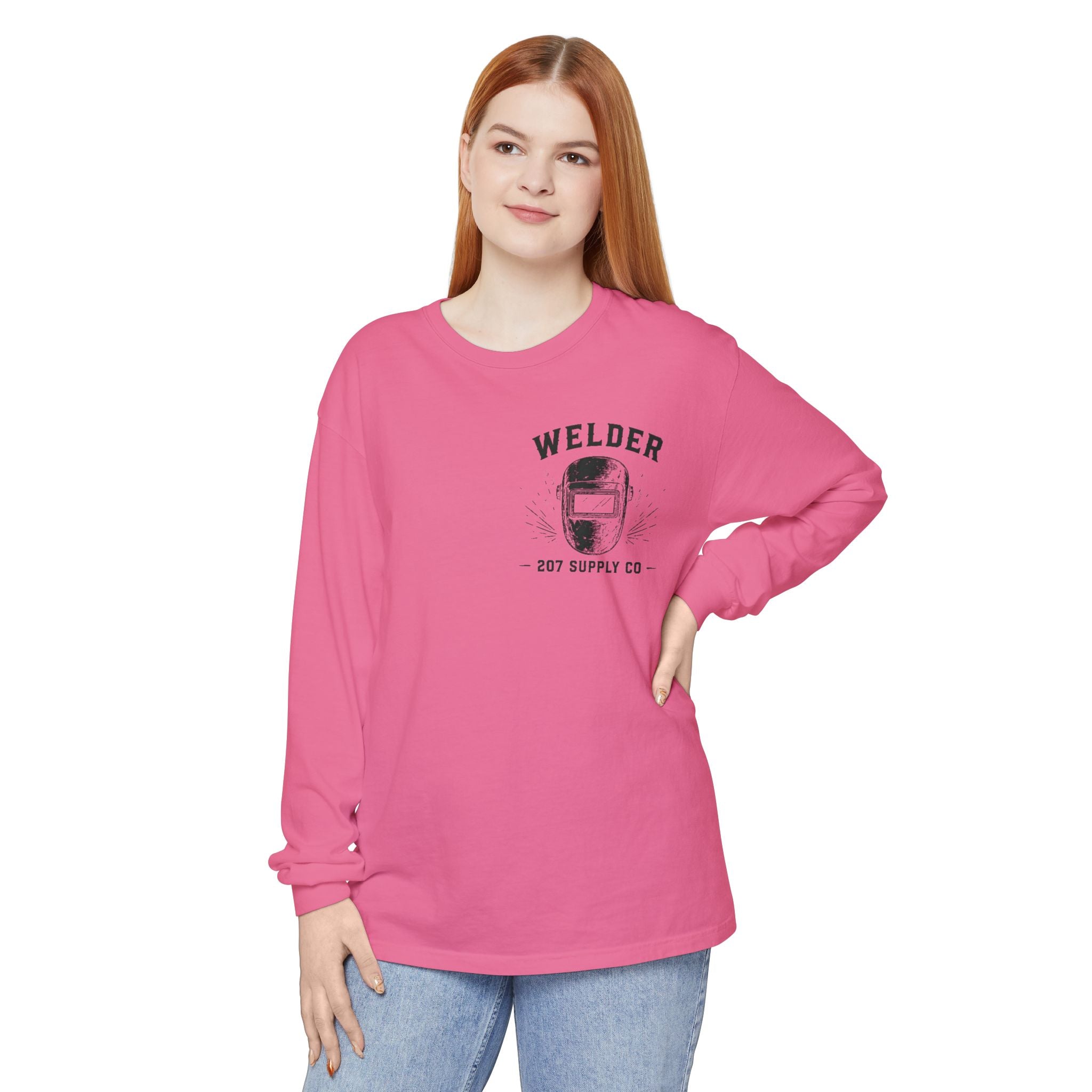 Premium Welder Long Sleeve Tee — 'Welder 207 Supply Co' Garment-Dyed Work Shirt