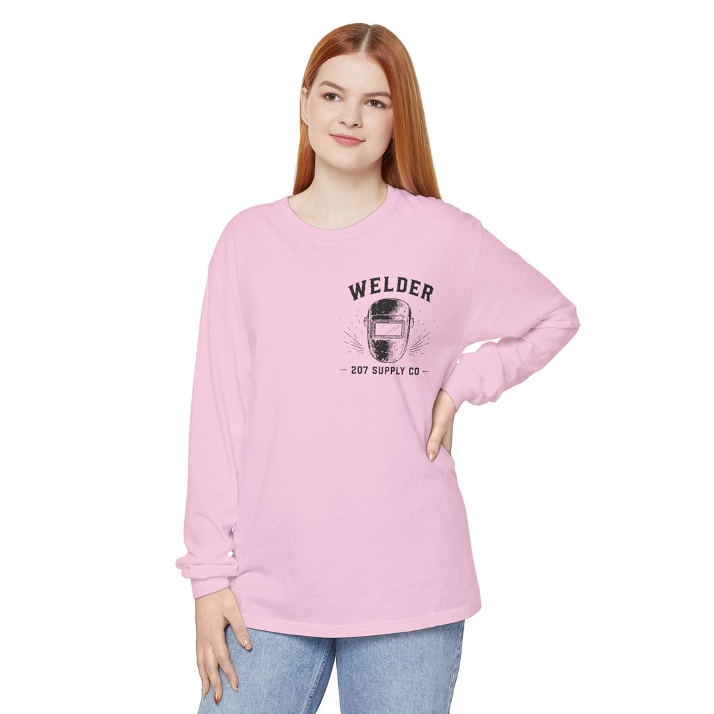 Premium Welder Long Sleeve Tee — 'Welder 207 Supply Co' Garment-Dyed Work Shirt