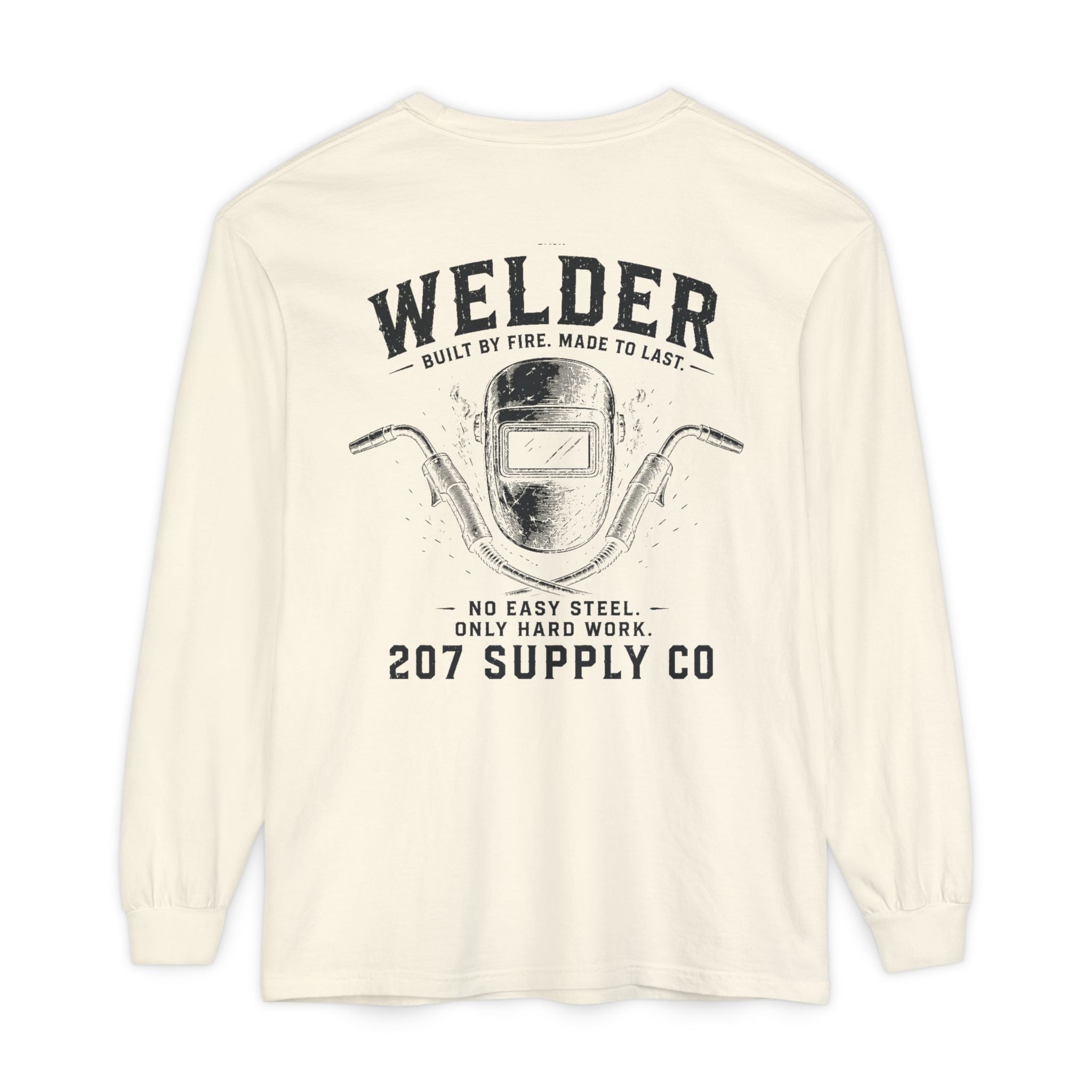 Premium Welder Long Sleeve Tee — 'Welder 207 Supply Co' Garment-Dyed Work Shirt