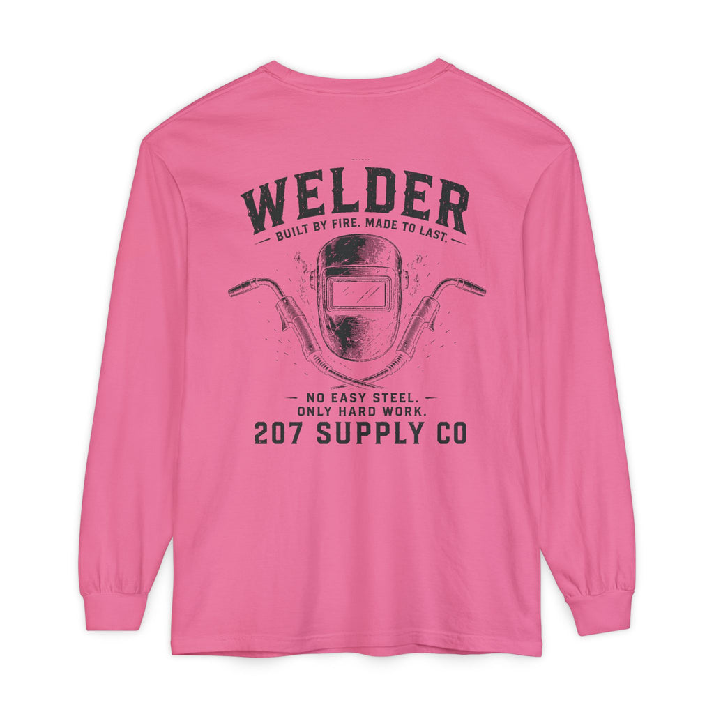 Premium Welder Long Sleeve Tee — 'Welder 207 Supply Co' Garment-Dyed Work Shirt