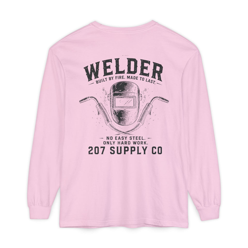 Premium Welder Long Sleeve Tee — 'Welder 207 Supply Co' Garment-Dyed Work Shirt