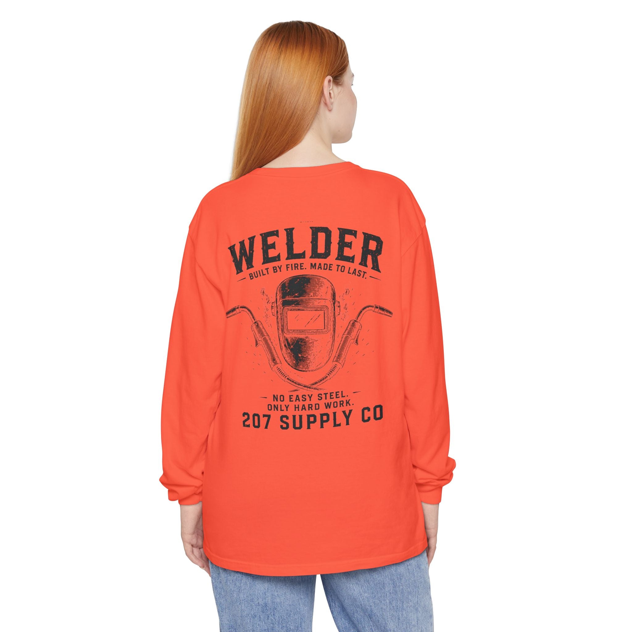Premium Welder Long Sleeve Tee — 'Welder 207 Supply Co' Garment-Dyed Work Shirt