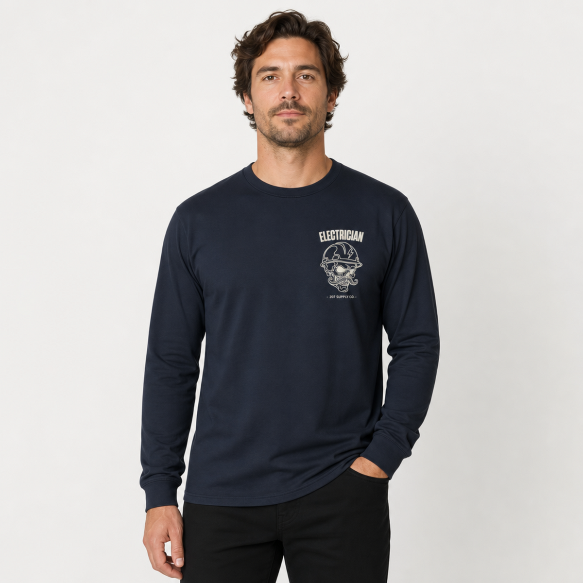 Electrician Skull Long Sleeve Tee - Dark