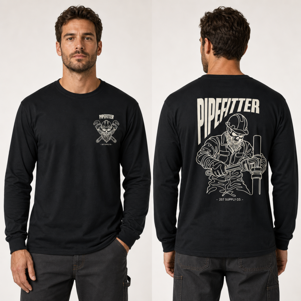 Pipefitter Skull Long Sleeve T-Shirt - Dark