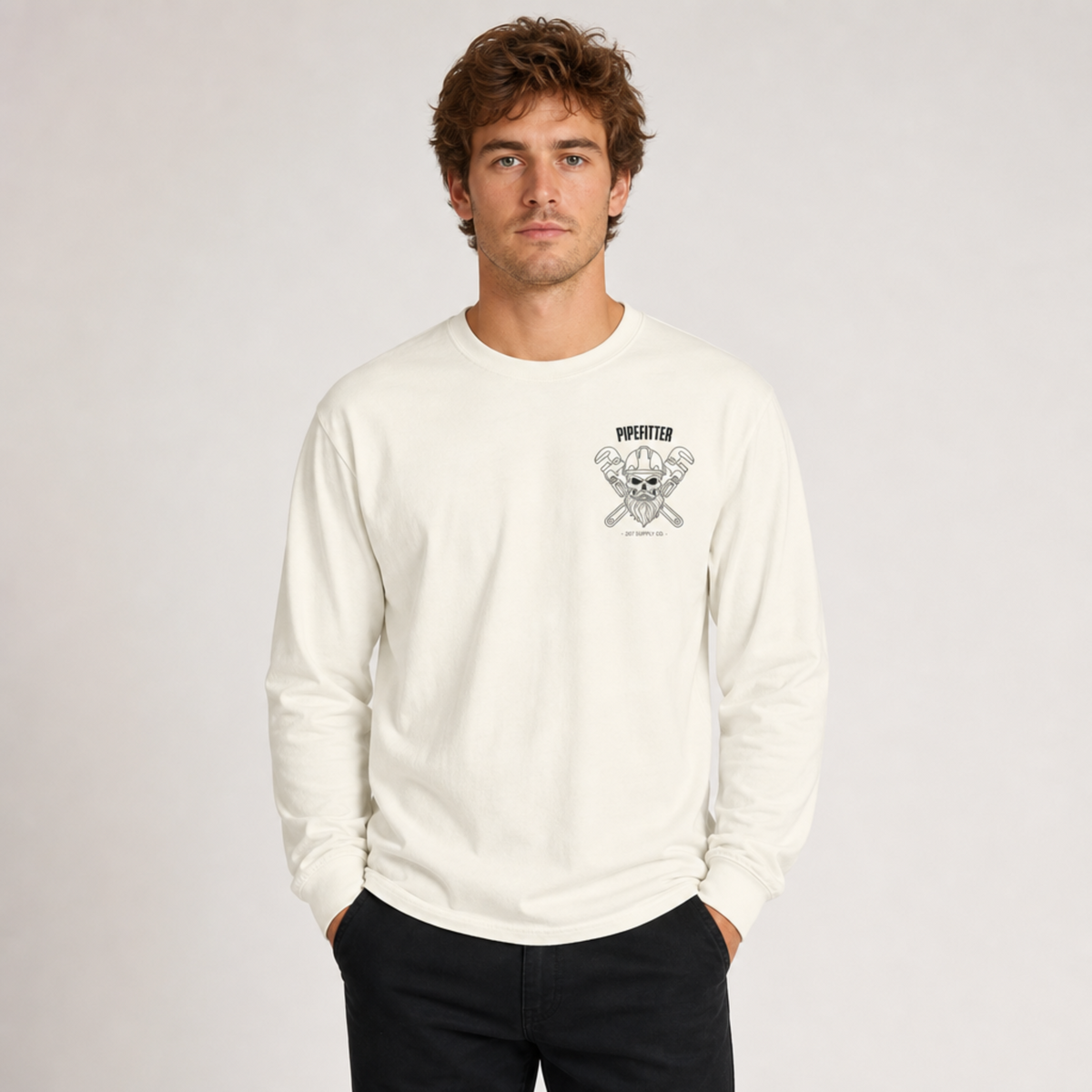 Pipefitter Skull Long Sleeve T-Shirt